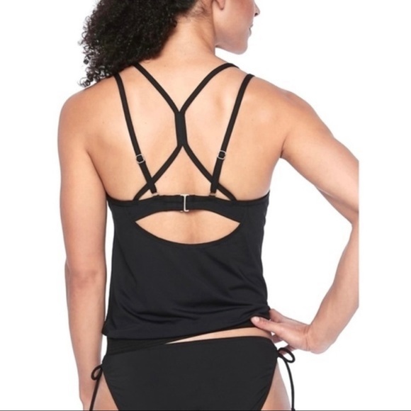 Athleta Cross Back Swim Tank Blouson Tankini Black 40 B/C - Picture 3 of 12